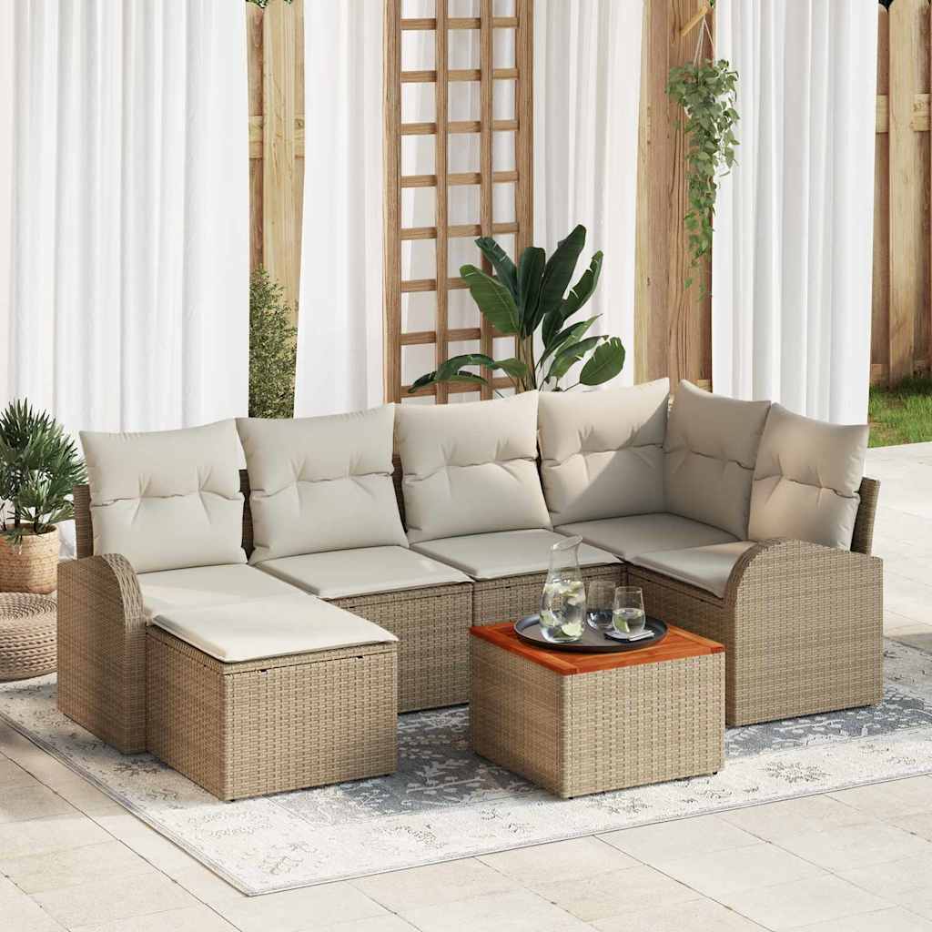 Tuinbankenset met kussen 7 pcs Beige poly rattan is nu te koop bij PeponiXL, paradijselijk wonen!