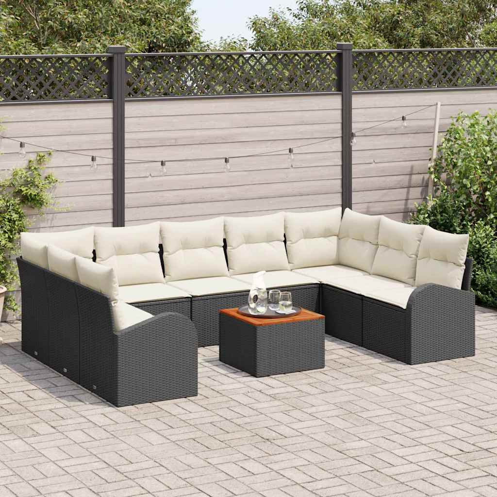 Tuinbankenset met kussen 10 pcs Zwart poly rattan is nu te koop bij PeponiXL, paradijselijk wonen!