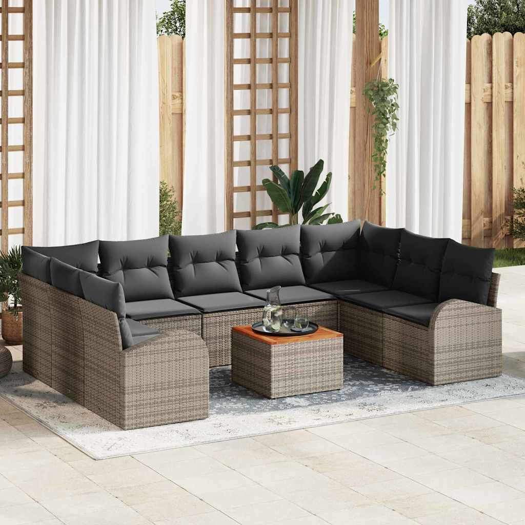 Tuinbankenset met kussen 10 pcs Grijs poly rattan is nu te koop bij PeponiXL, paradijselijk wonen!