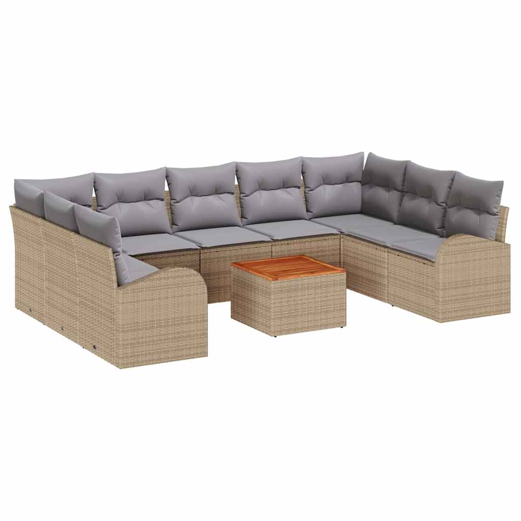 Tuinbankenset met kussen 10 pcs Beige poly rattan is nu te koop bij PeponiXL, paradijselijk wonen!
