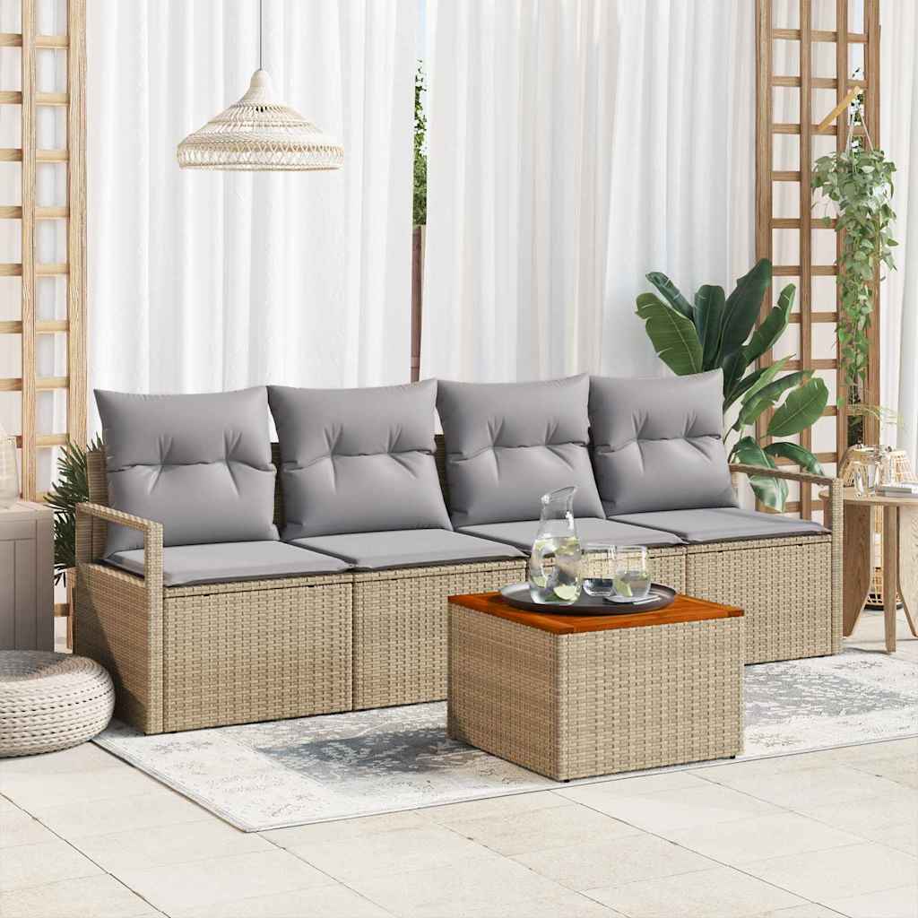 Tuinbankenset met kussen 5 pcs Beige poly rattan is nu te koop bij PeponiXL, paradijselijk wonen!
