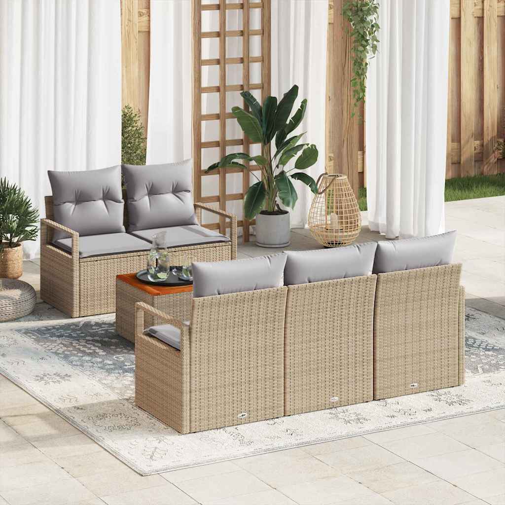 Tuinbankenset met kussen 6 pcs Beige poly rattan is nu te koop bij PeponiXL, paradijselijk wonen!