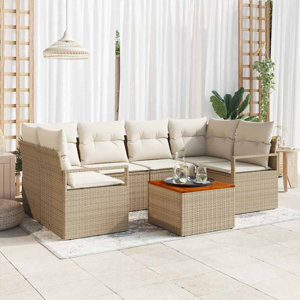 Tuinbankenset met kussen 7 pcs Beige poly rattan is nu te koop bij PeponiXL, paradijselijk wonen!