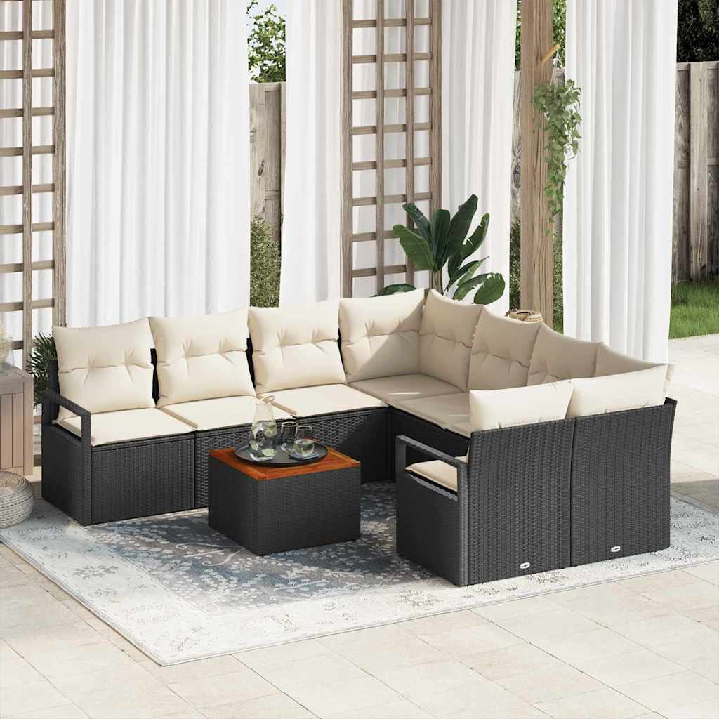 Tuinbankenset met kussen 9 pcs Zwart poly rattan is nu te koop bij PeponiXL, paradijselijk wonen!