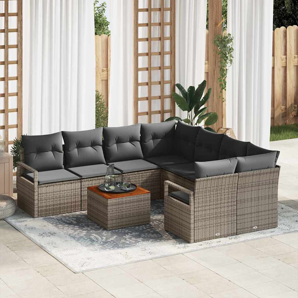 Tuinbankenset met kussen 9 pcs Grijs poly rattan is nu te koop bij PeponiXL, paradijselijk wonen!