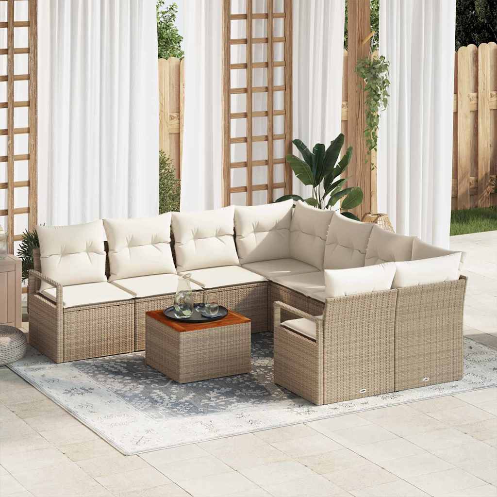 Tuinbankenset met kussen 9 pcs Beige poly rattan is nu te koop bij PeponiXL, paradijselijk wonen!