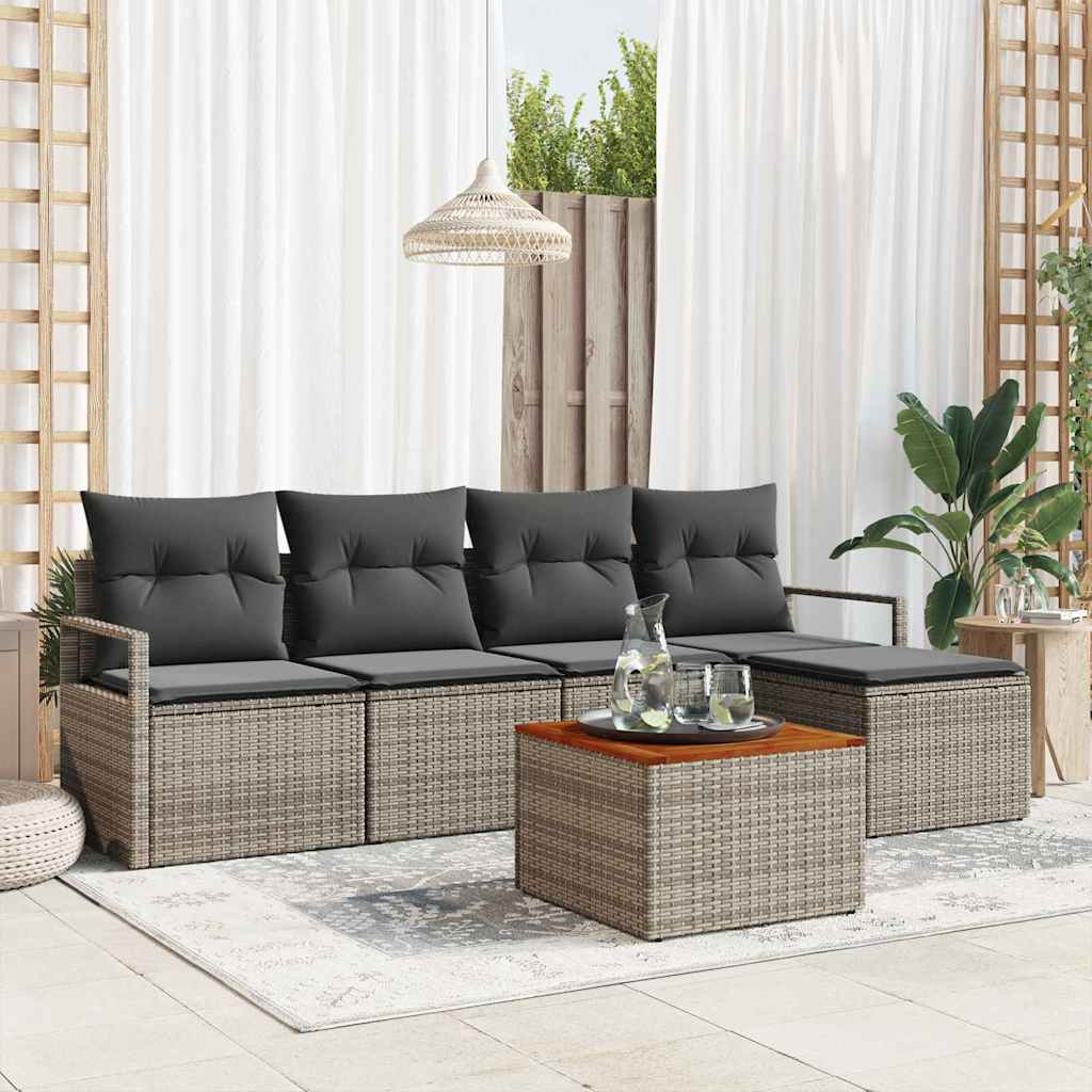 Tuinbankenset met kussen 6 pcs Grijs poly rattan is nu te koop bij PeponiXL, paradijselijk wonen!