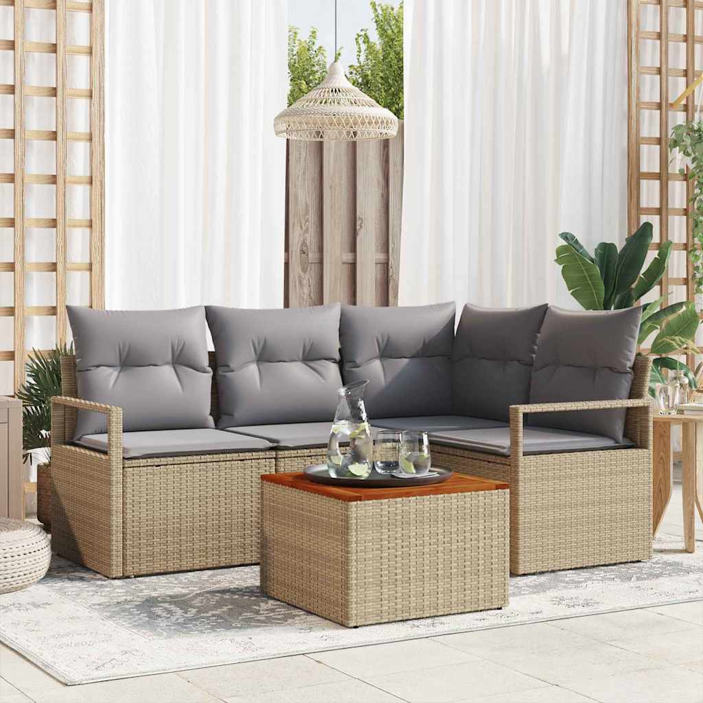 Tuinbankenset met kussen 5 pcs Beige poly rattan is nu te koop bij PeponiXL, paradijselijk wonen!