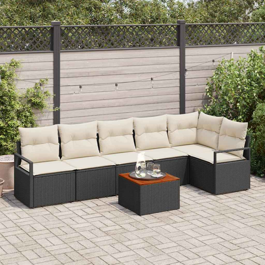 Tuinbankenset met kussen 7 pcs Zwart poly rattan is nu te koop bij PeponiXL, paradijselijk wonen!