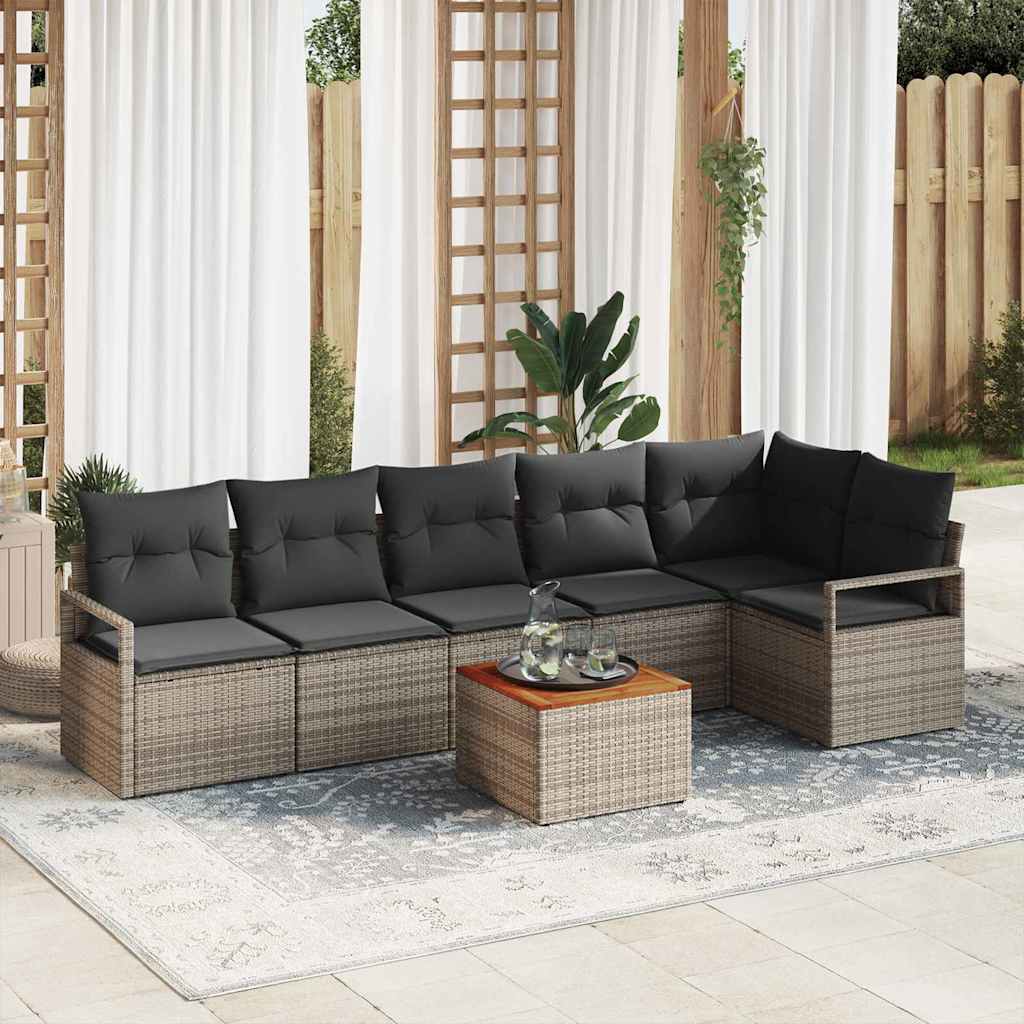 Tuinbankenset met kussen 7 pcs Grijs poly rattan is nu te koop bij PeponiXL, paradijselijk wonen!
