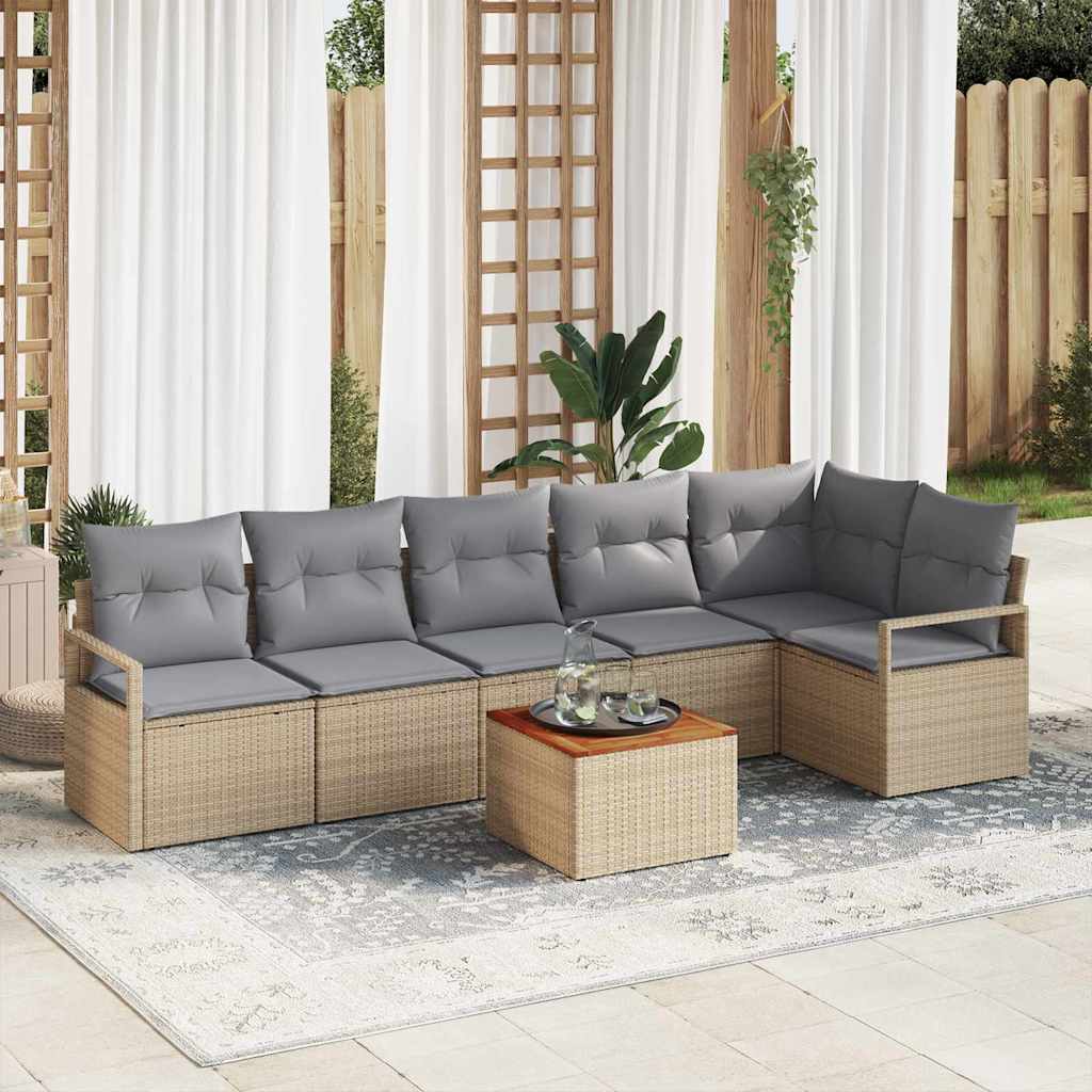 Tuinbankenset met kussen 7 pcs Beige poly rattan is nu te koop bij PeponiXL, paradijselijk wonen!