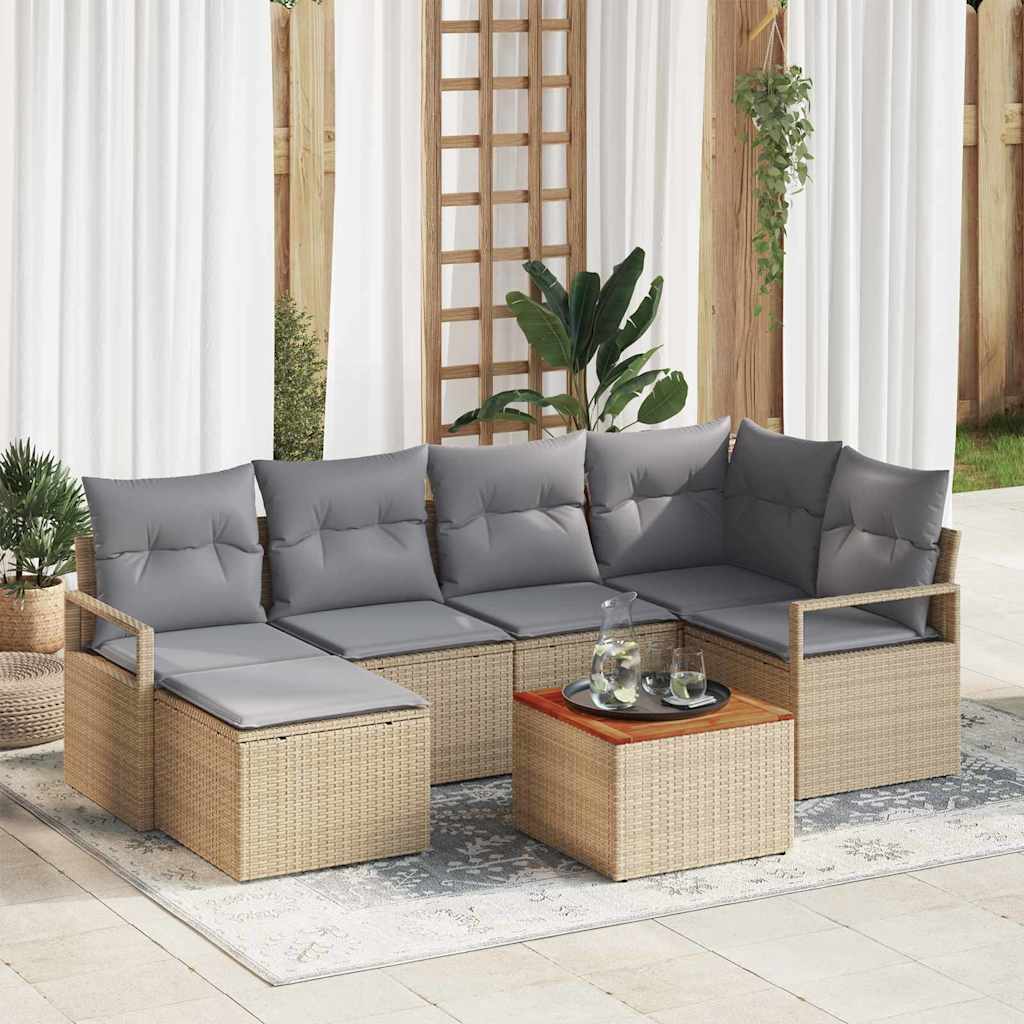 Tuinbankenset met kussen 7 pcs Beige poly rattan is nu te koop bij PeponiXL, paradijselijk wonen!