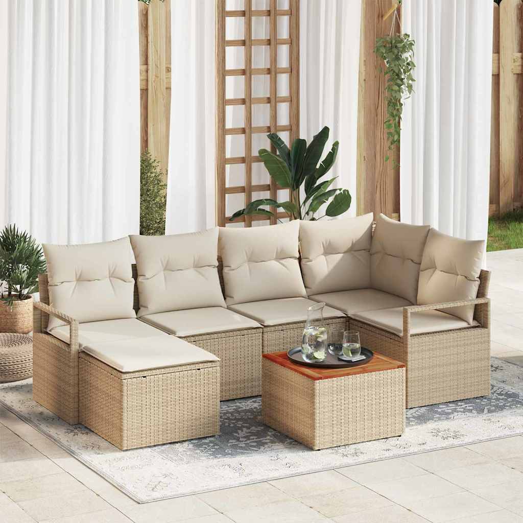 Tuinbankenset met kussen 7 pcs Beige poly rattan is nu te koop bij PeponiXL, paradijselijk wonen!