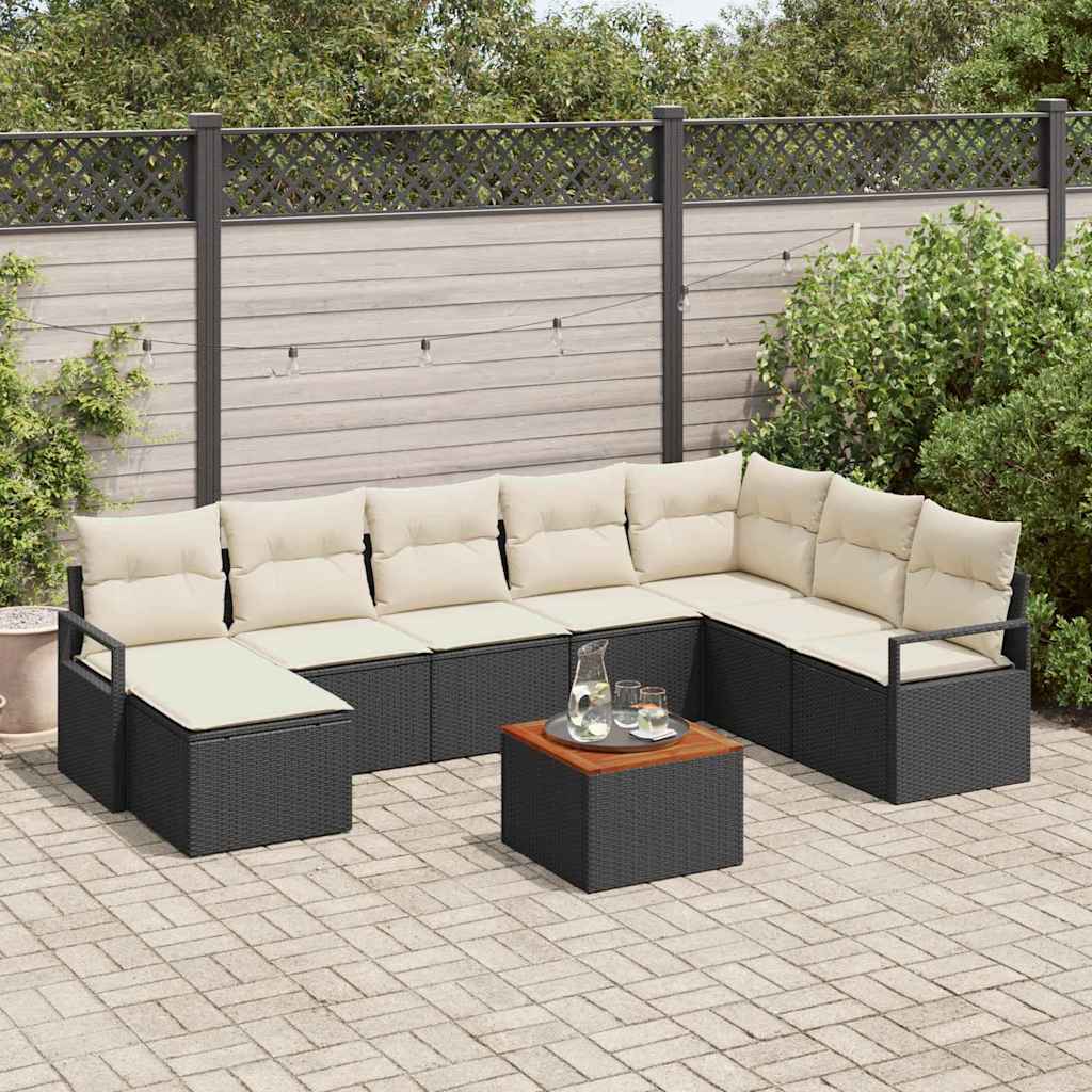 Tuinbankenset 9 st Zwart poly rattan is nu te koop bij PeponiXL, paradijselijk wonen!