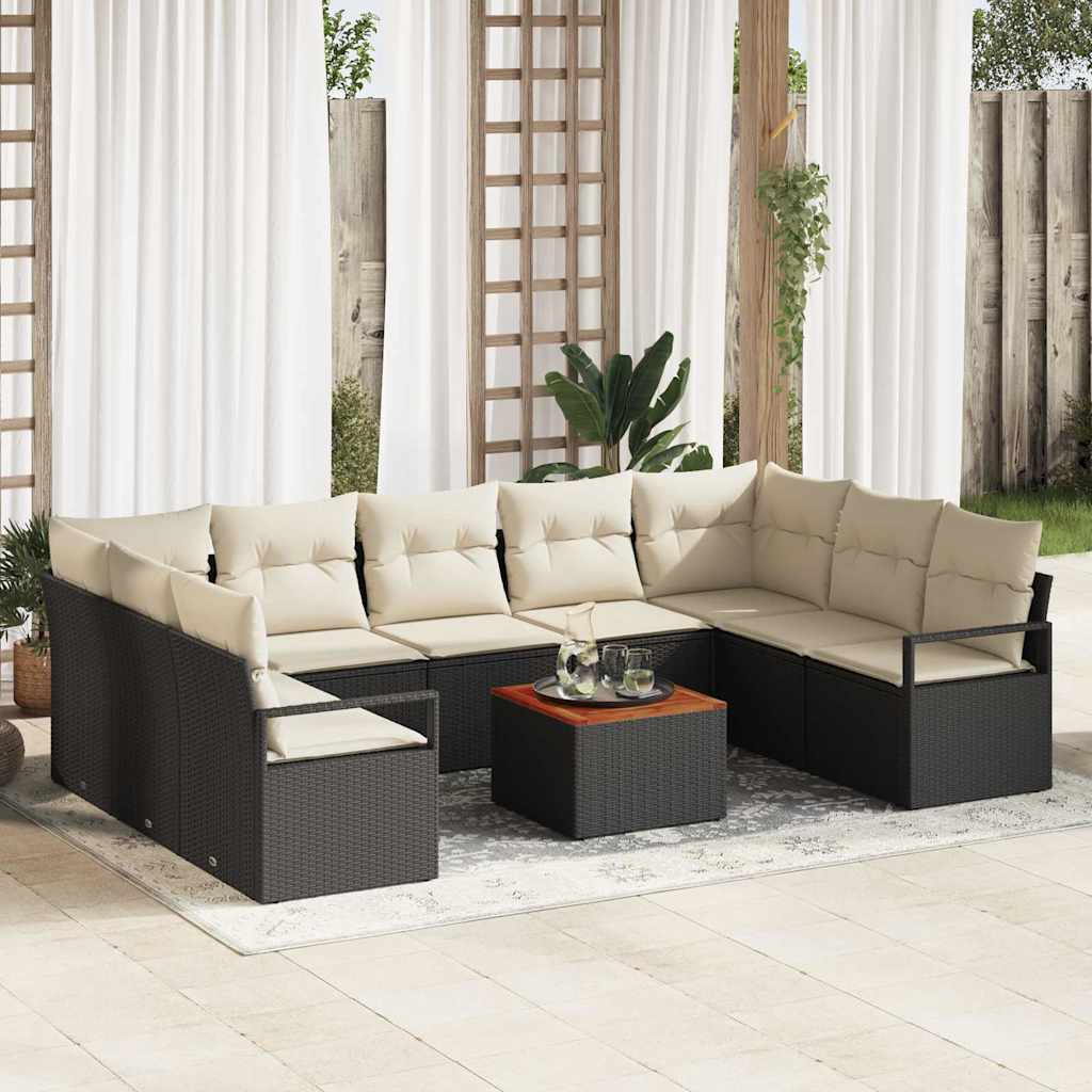 Tuinbankenset met kussen 10 pcs Zwart poly rattan is nu te koop bij PeponiXL, paradijselijk wonen!