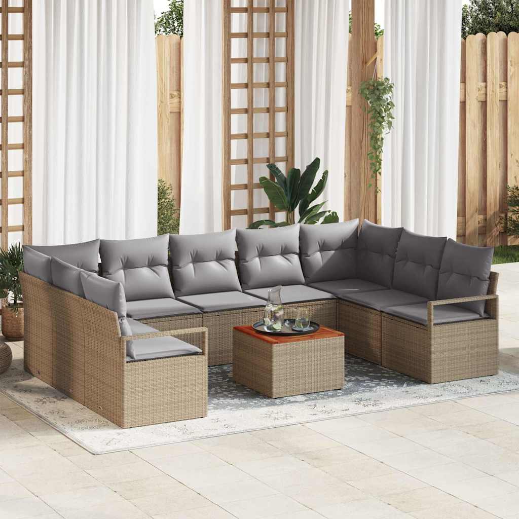 Tuinbankenset met kussen 10 pcs Beige poly rattan is nu te koop bij PeponiXL, paradijselijk wonen!