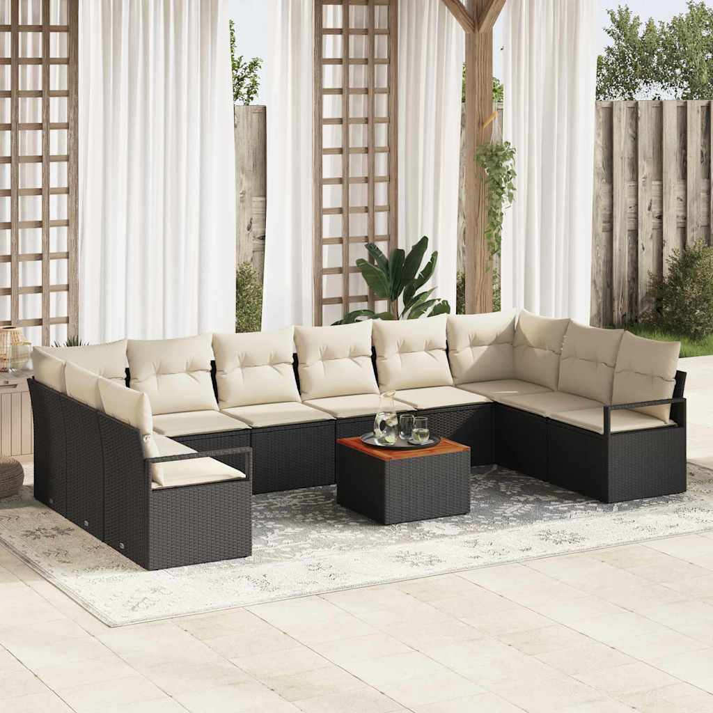 Tuinbankenset met kussen 11 pcs Zwart poly rattan is nu te koop bij PeponiXL, paradijselijk wonen!