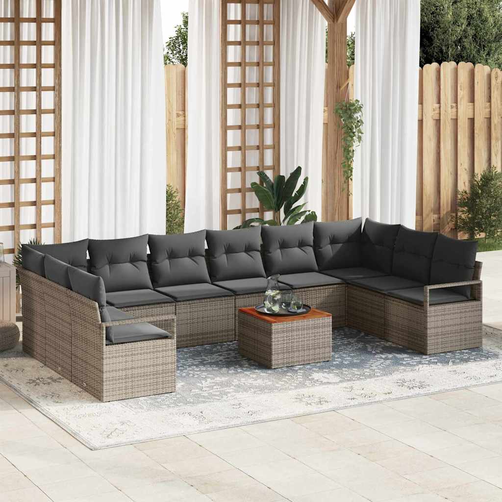 Tuinbankenset met kussen 11 pcs Grijs poly rattan is nu te koop bij PeponiXL, paradijselijk wonen!