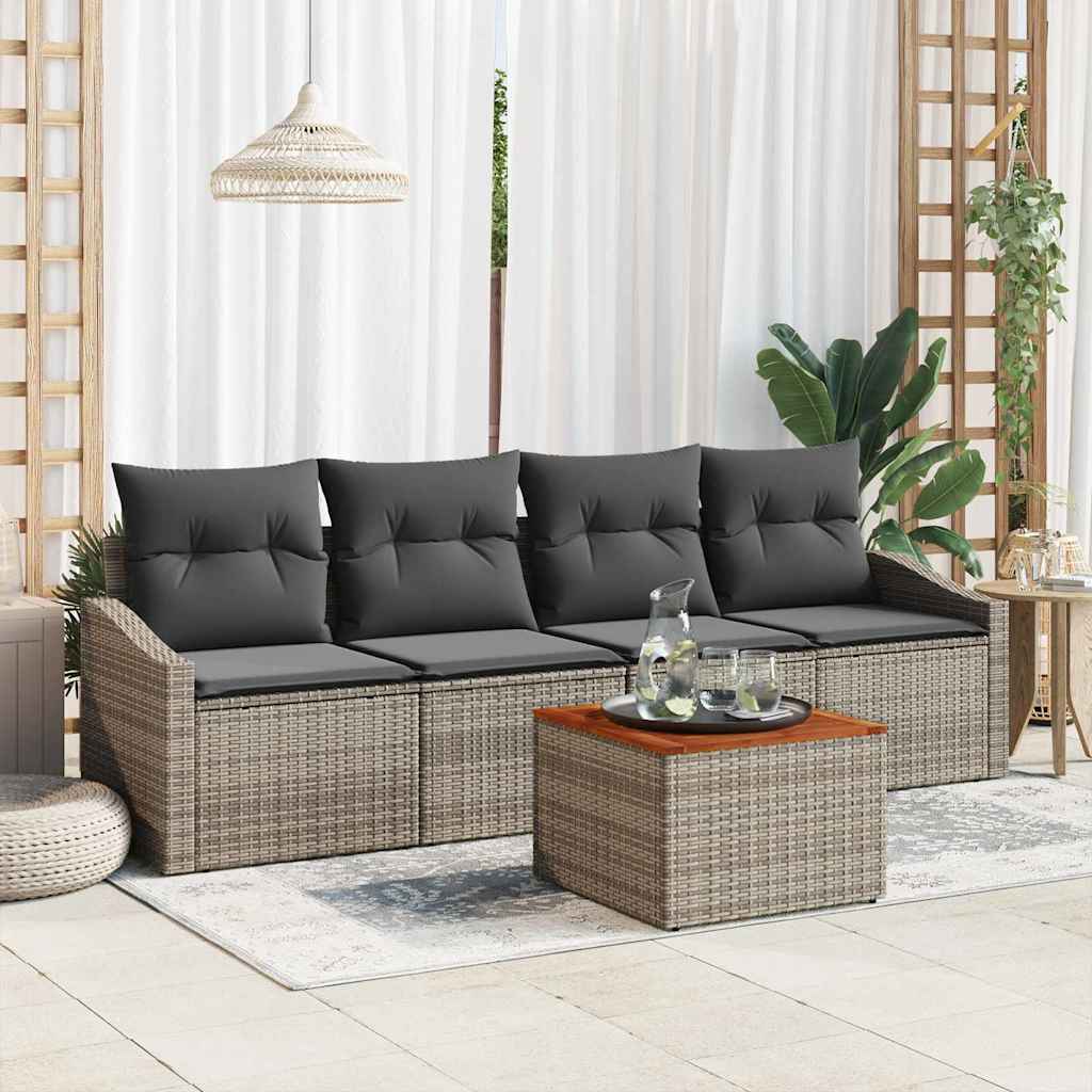 Tuinbankenset met kussen 5 pcs Grijs poly rattan is nu te koop bij PeponiXL, paradijselijk wonen!