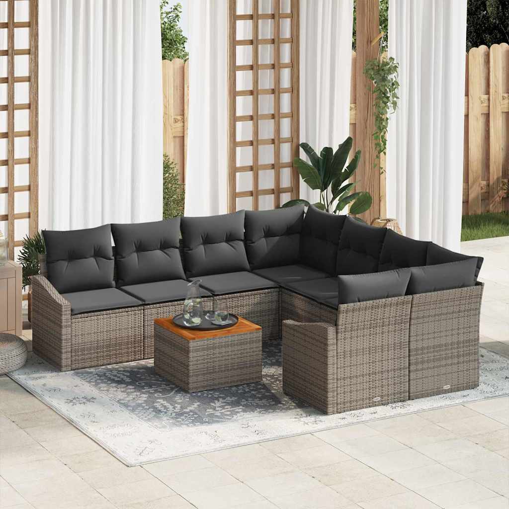 Tuinbankenset met kussen 9 pcs Grijs poly rattan is nu te koop bij PeponiXL, paradijselijk wonen!