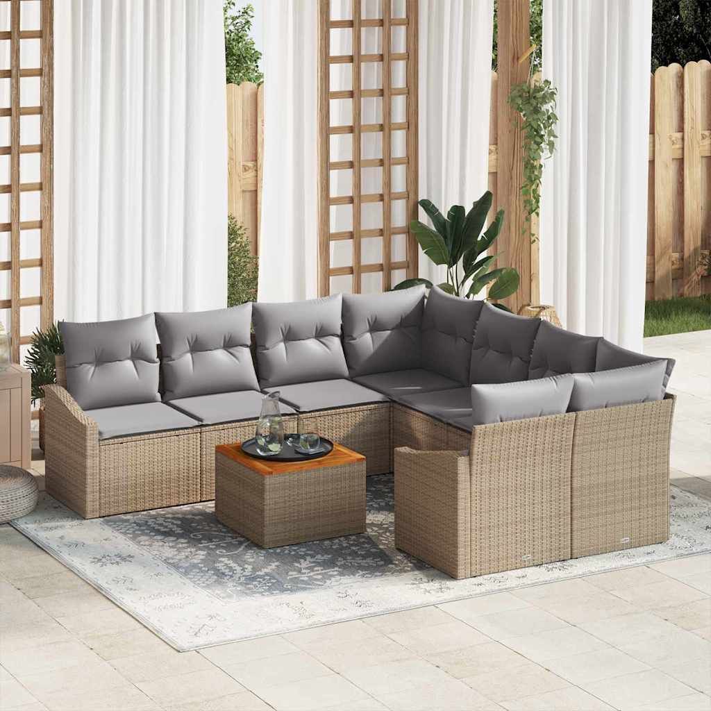 Tuinbankenset met kussen 9 pcs Beige poly rattan is nu te koop bij PeponiXL, paradijselijk wonen!