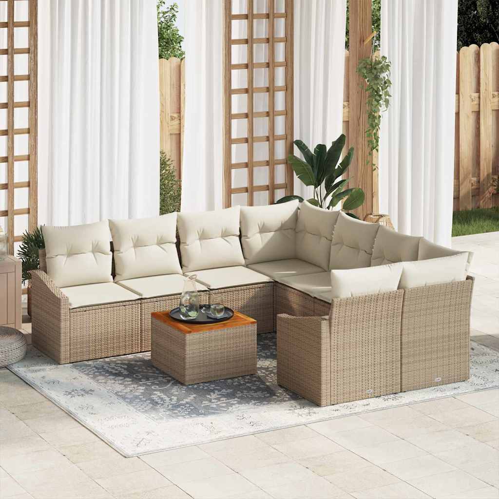 Tuinbankenset met kussen 9 pcs Beige poly rattan is nu te koop bij PeponiXL, paradijselijk wonen!