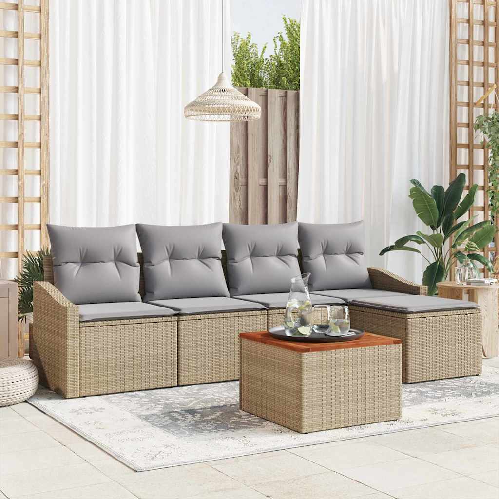 Tuinbankenset met kussen 6 pcs Beige poly rattan is nu te koop bij PeponiXL, paradijselijk wonen!