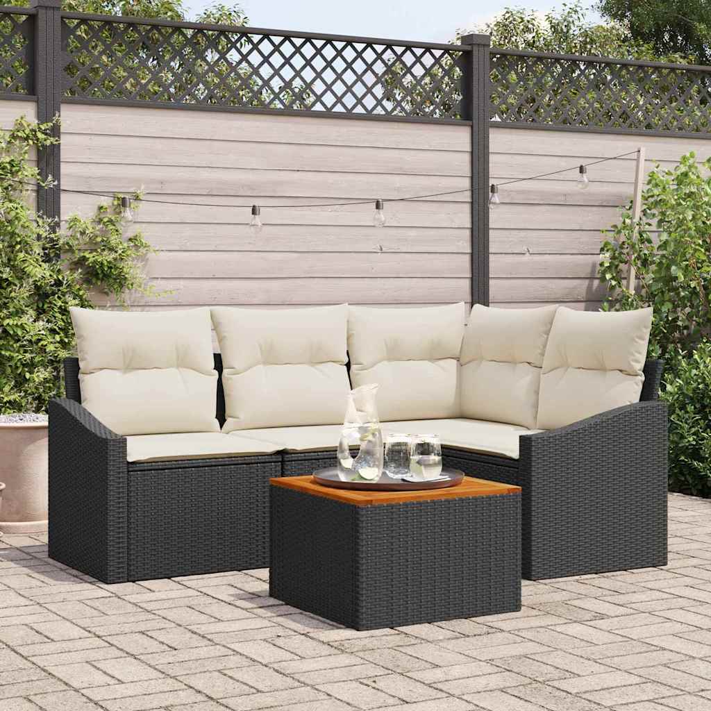 Tuinbankenset 5 st Zwart poly rattan is nu te koop bij PeponiXL, paradijselijk wonen!