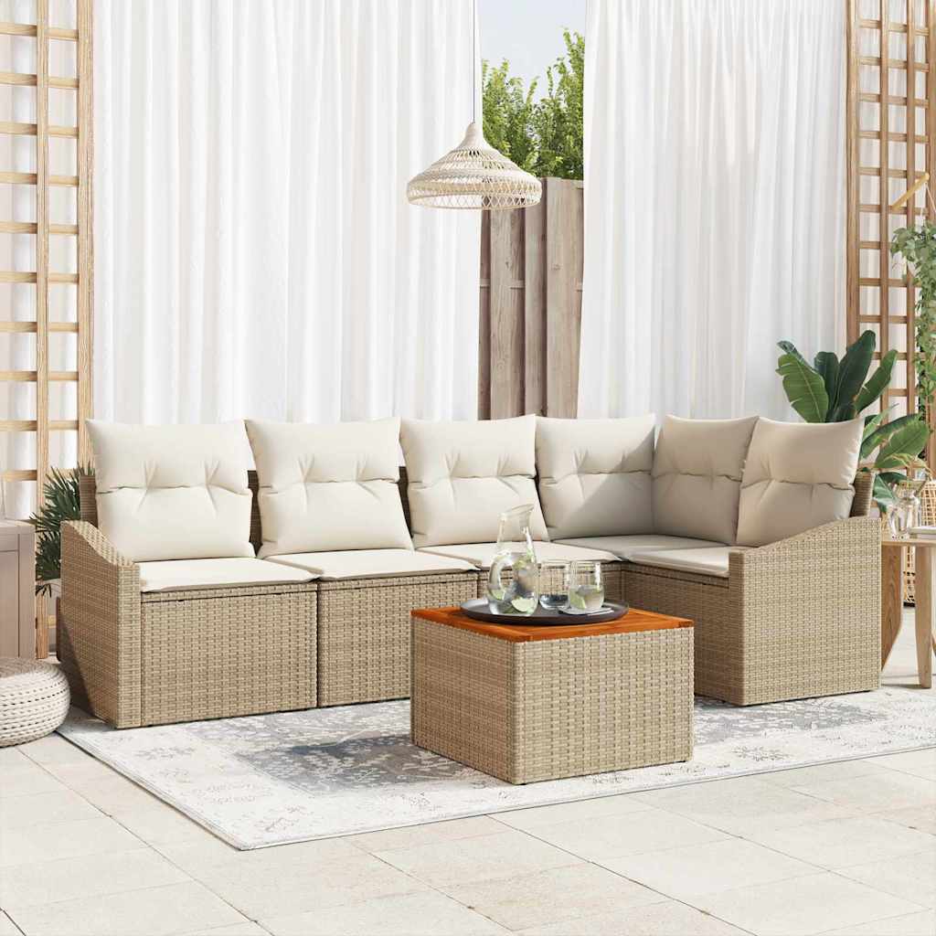 Tuinbankenset met kussen 6 pcs Beige poly rattan is nu te koop bij PeponiXL, paradijselijk wonen!