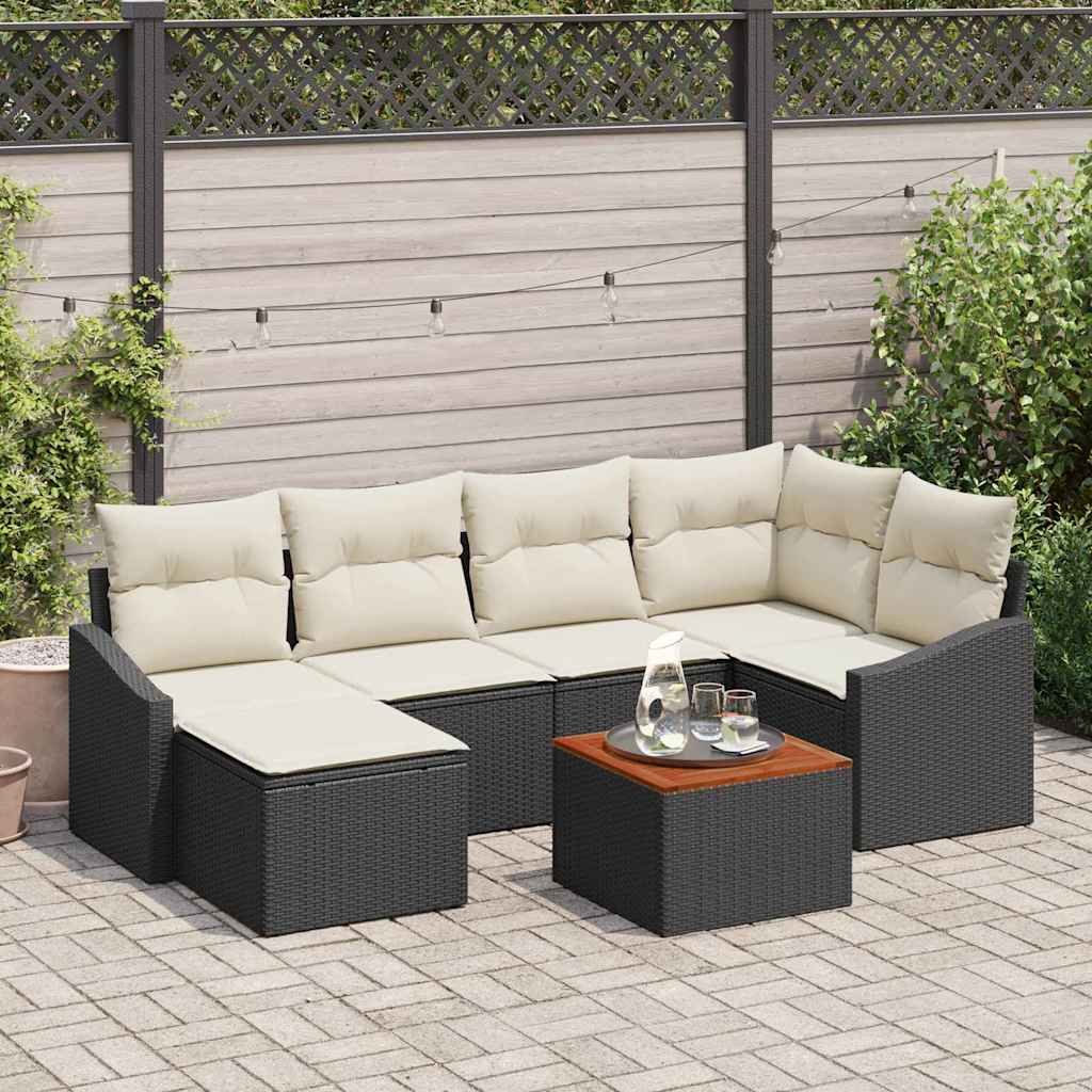 Tuinbankenset 7 st Zwart poly rattan is nu te koop bij PeponiXL, paradijselijk wonen!