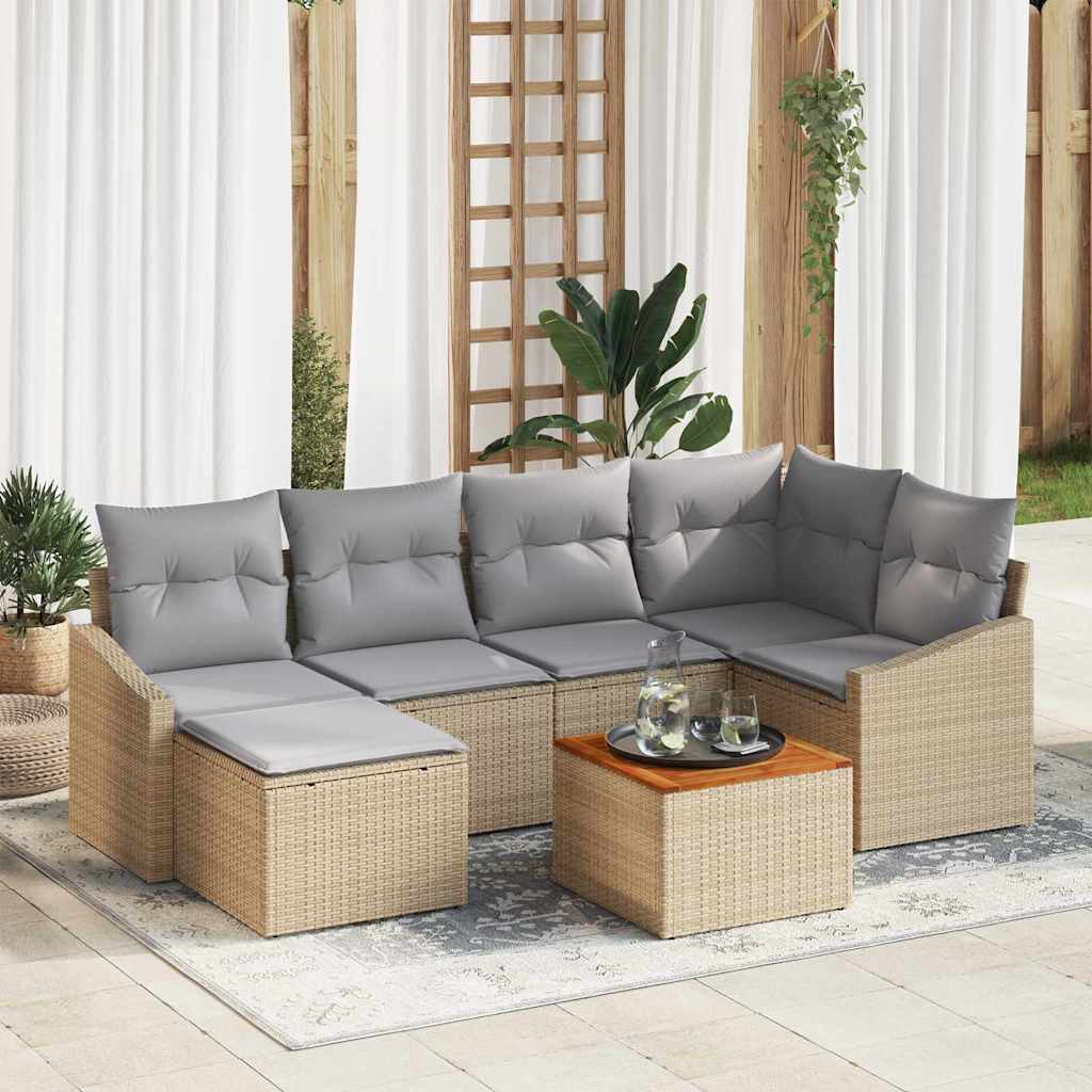 Tuinbankenset met kussen 7 pcs Beige poly rattan is nu te koop bij PeponiXL, paradijselijk wonen!