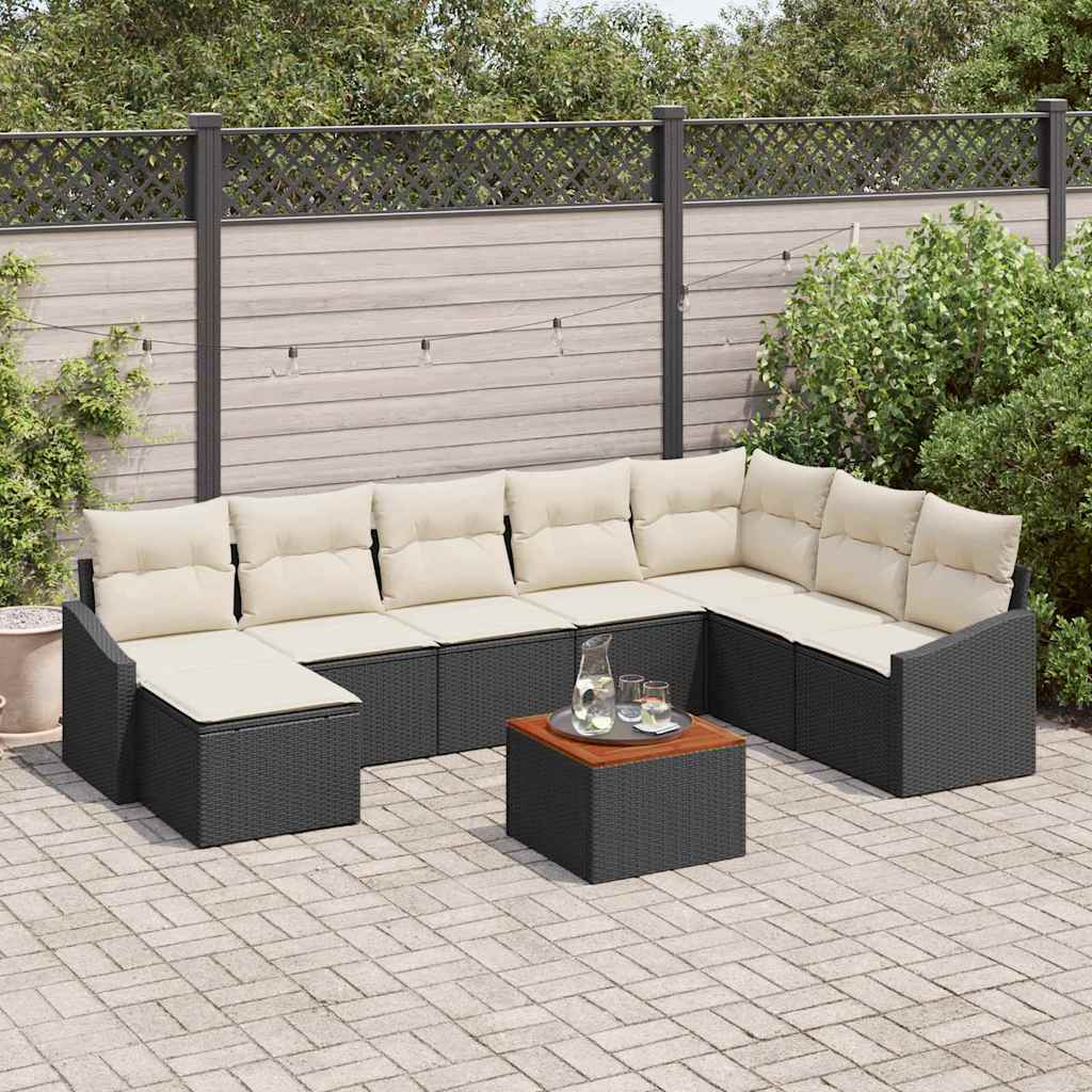 Tuinbankenset 9 st Zwart poly rattan is nu te koop bij PeponiXL, paradijselijk wonen!
