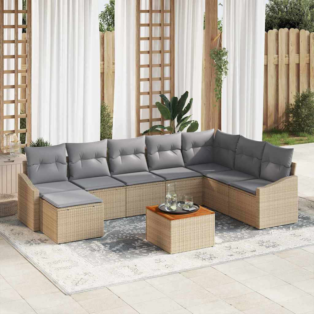 Tuinbankenset met kussen 9 pcs Beige poly rattan is nu te koop bij PeponiXL, paradijselijk wonen!