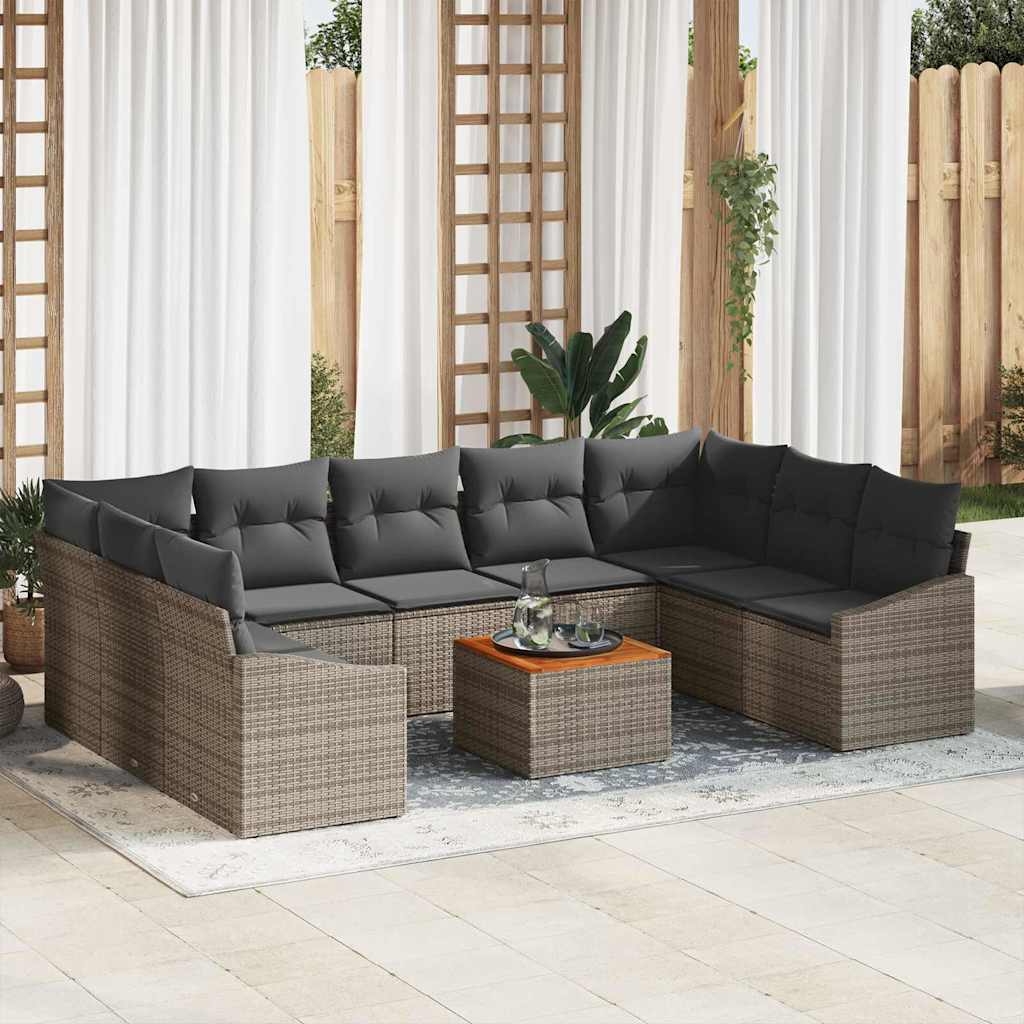 Tuinbankenset met kussen 10 pcs Grijs poly rattan is nu te koop bij PeponiXL, paradijselijk wonen!