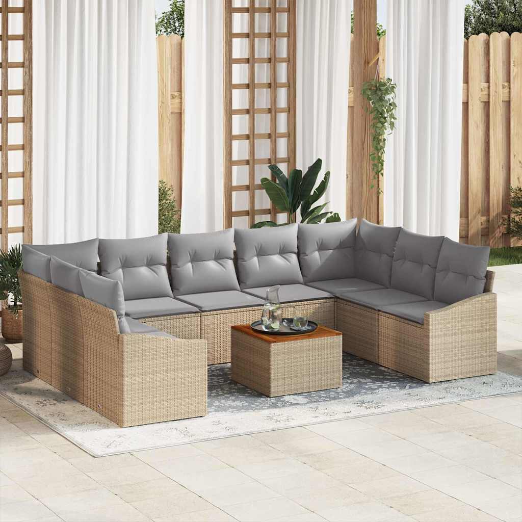 Tuinbankenset met kussen 10 pcs Beige poly rattan is nu te koop bij PeponiXL, paradijselijk wonen!