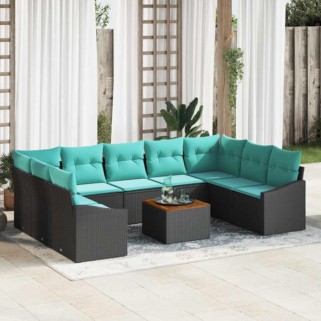 Tuinbankenset met kussen 10 pcs Zwart poly rattan is nu te koop bij PeponiXL, paradijselijk wonen!