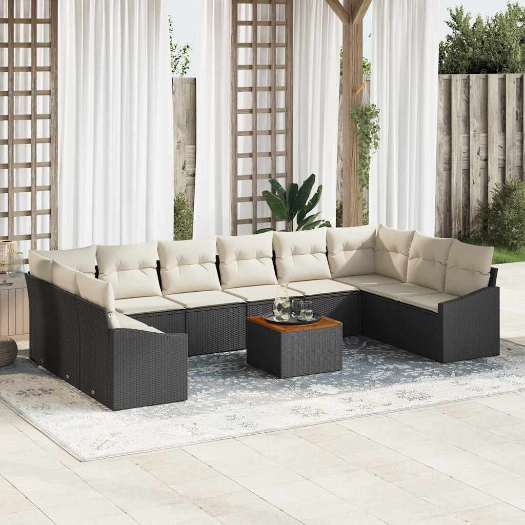 Tuinbankenset met kussen 11 pcs Zwart poly rattan is nu te koop bij PeponiXL, paradijselijk wonen!