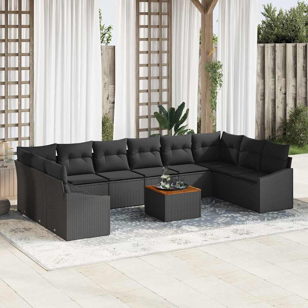 Tuinbankenset met kussen 11 pcs Zwart poly rattan is nu te koop bij PeponiXL, paradijselijk wonen!