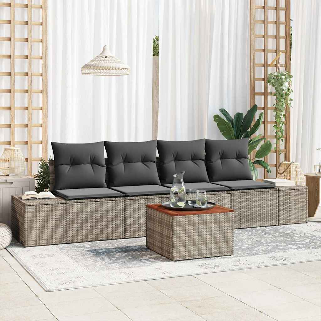 Tuinbankenset met kussen 5 pcs Grijs poly rattan is nu te koop bij PeponiXL, paradijselijk wonen!