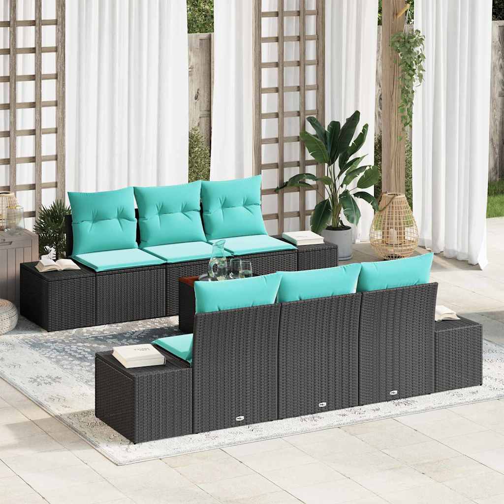 Tuinbankenset 7 st Zwart poly rattan is nu te koop bij PeponiXL, paradijselijk wonen!