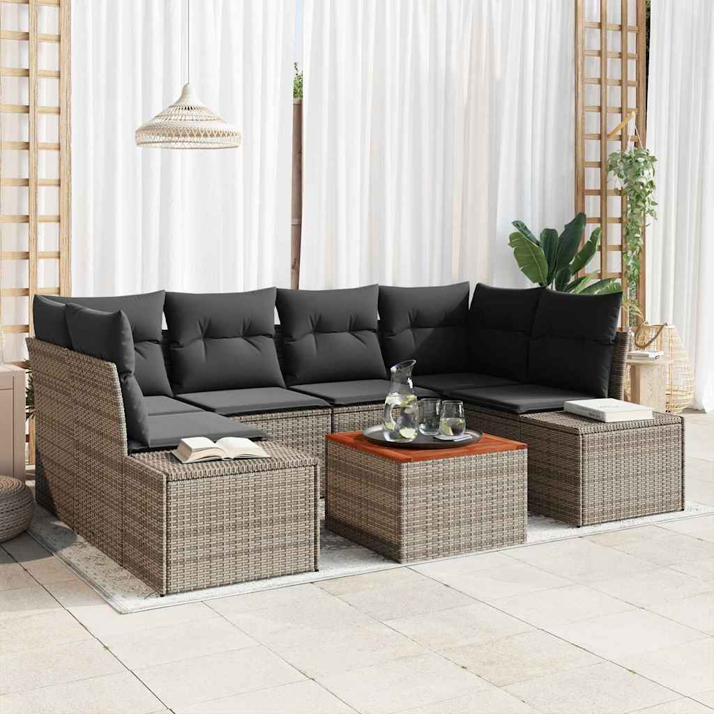 Tuinbankenset met kussen 7 pcs Grijs poly rattan is nu te koop bij PeponiXL, paradijselijk wonen!