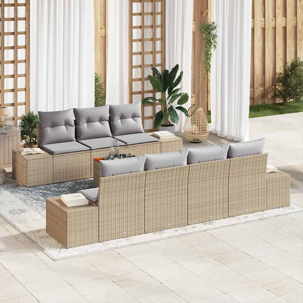 Tuinbankenset met kussen 8 pcs Beige poly rattan is nu te koop bij PeponiXL, paradijselijk wonen!