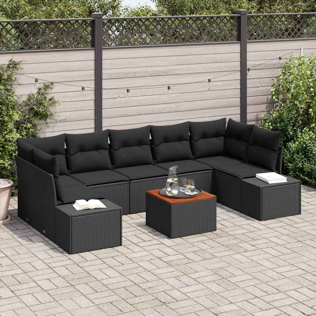 Tuinbankenset met kussen 8 pcs Zwart poly rattan is nu te koop bij PeponiXL, paradijselijk wonen!