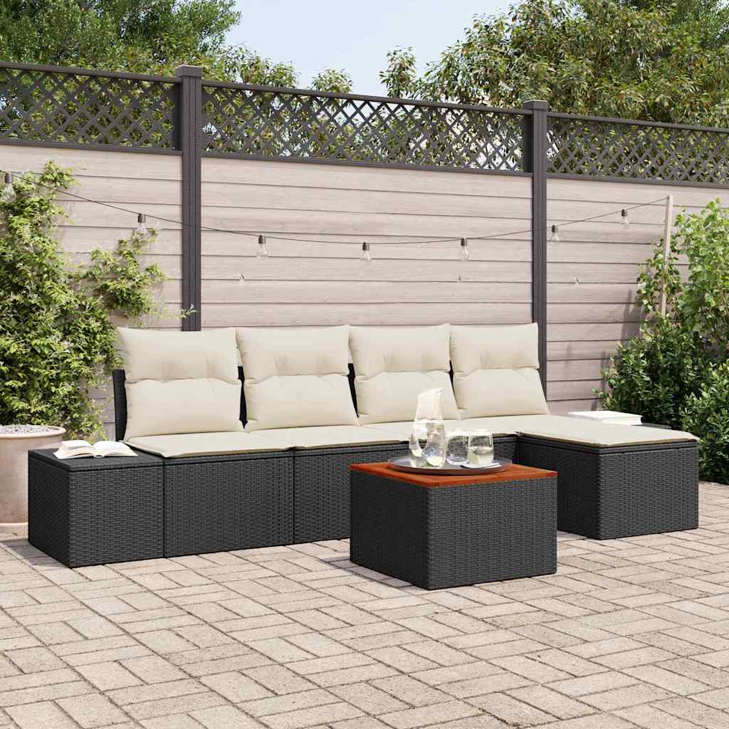 Tuinbankenset met kussen 6 pcs Zwart poly rattan is nu te koop bij PeponiXL, paradijselijk wonen!