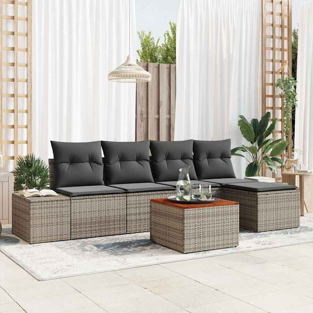 Tuinbankenset met kussen 6 pcs Grijs poly rattan is nu te koop bij PeponiXL, paradijselijk wonen!