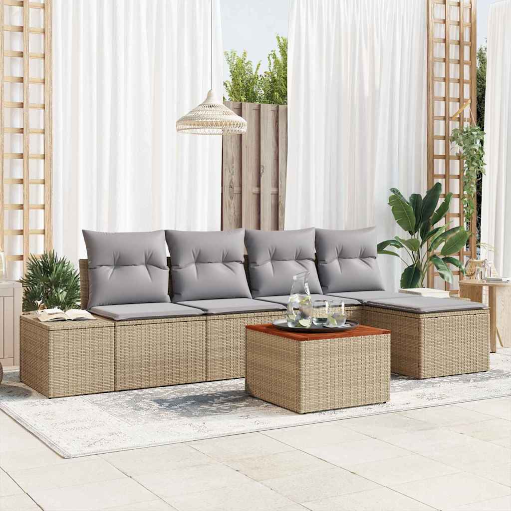 Tuinbankenset met kussen 6 pcs Beige poly rattan is nu te koop bij PeponiXL, paradijselijk wonen!