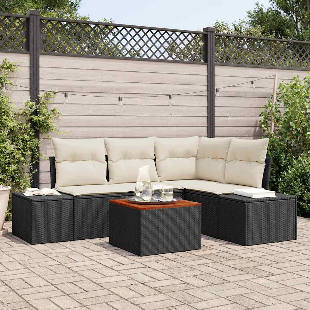 Tuinbankenset 5 st Zwart poly rattan is nu te koop bij PeponiXL, paradijselijk wonen!