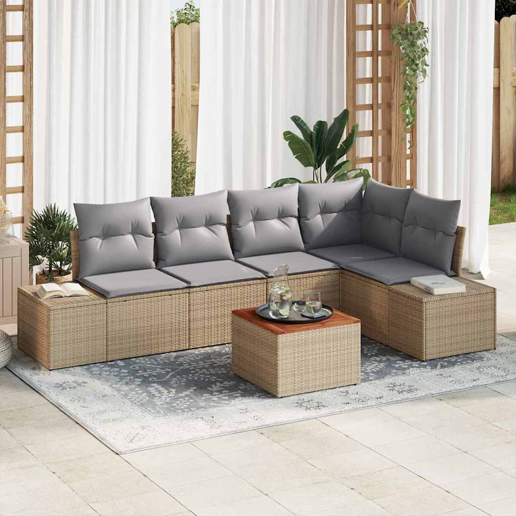Tuinbankenset met kussen 6 pcs Beige poly rattan is nu te koop bij PeponiXL, paradijselijk wonen!