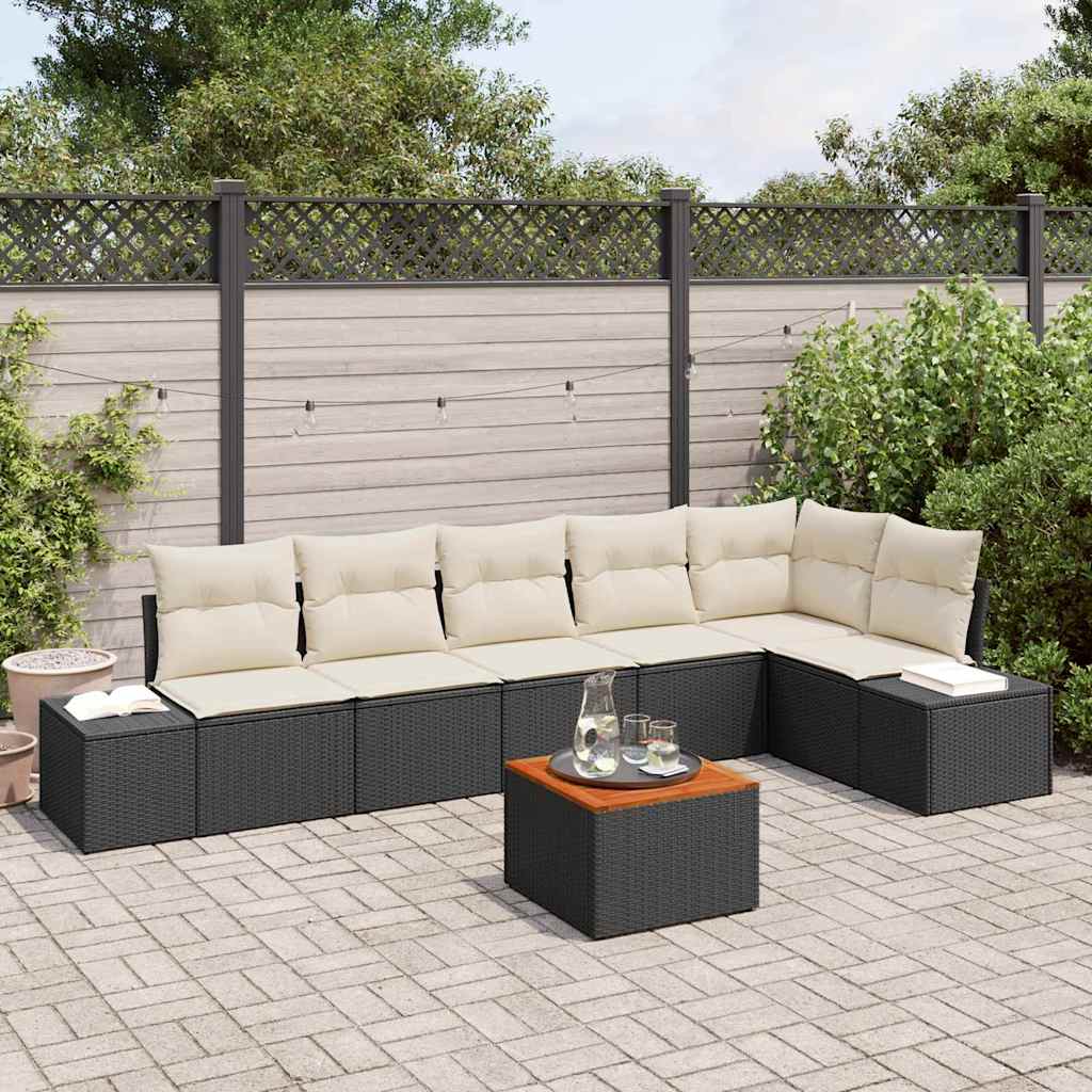 Tuinbankenset met kussen 7 pcs Zwart poly rattan is nu te koop bij PeponiXL, paradijselijk wonen!