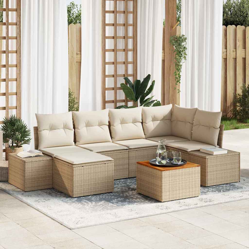 Tuinbankenset met kussen 7 pcs Beige poly rattan is nu te koop bij PeponiXL, paradijselijk wonen!